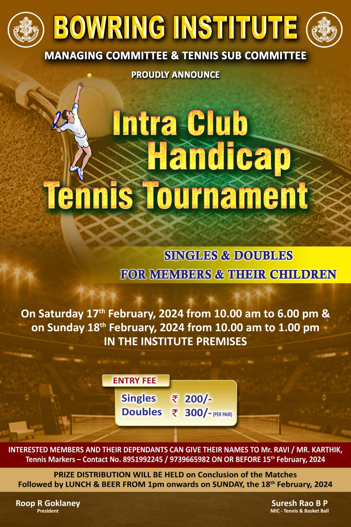 Intra Club Handicap Tennis Tournament