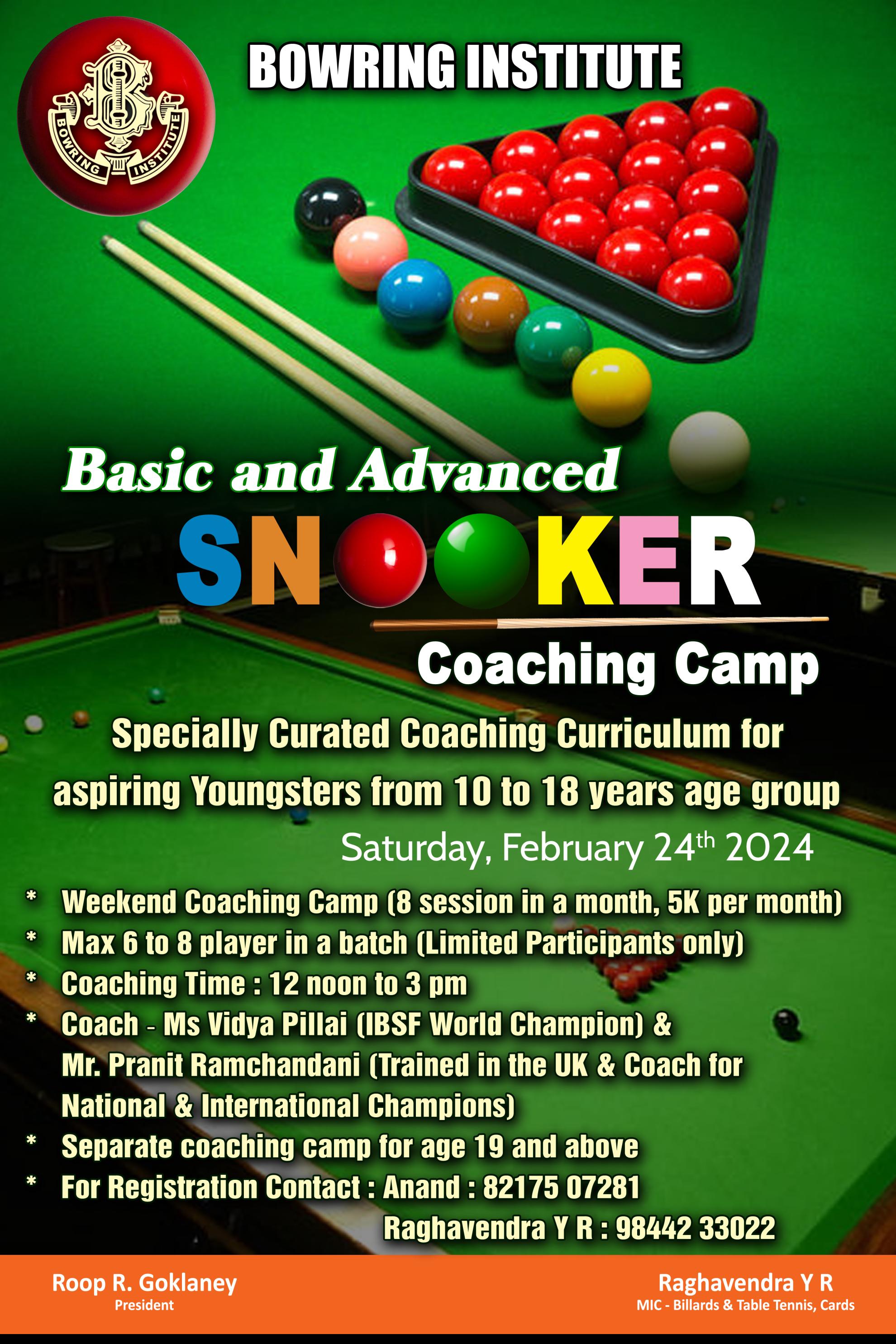 Basic and Advanced Snooker Coaching Camp