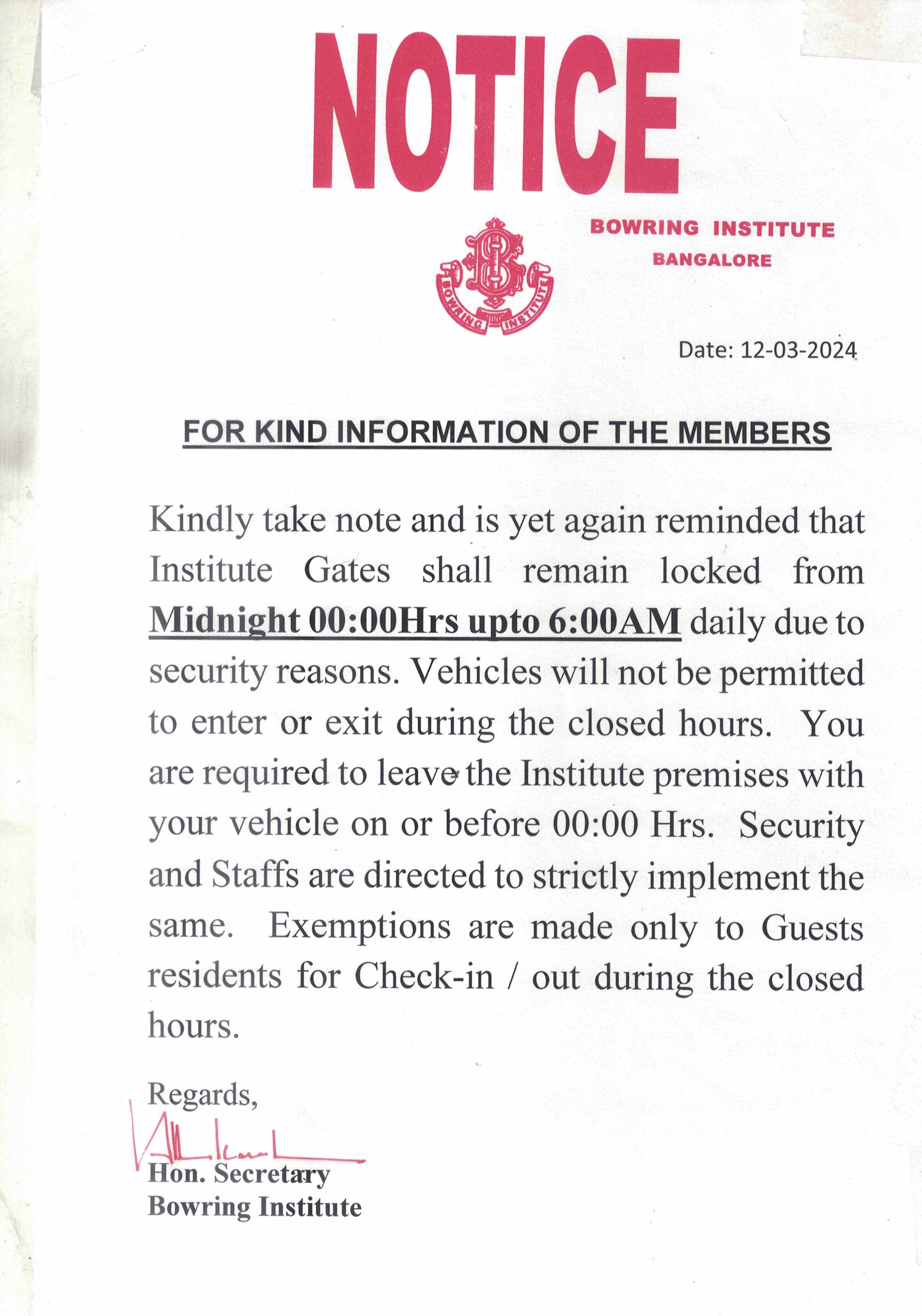 For the Kind information of Members