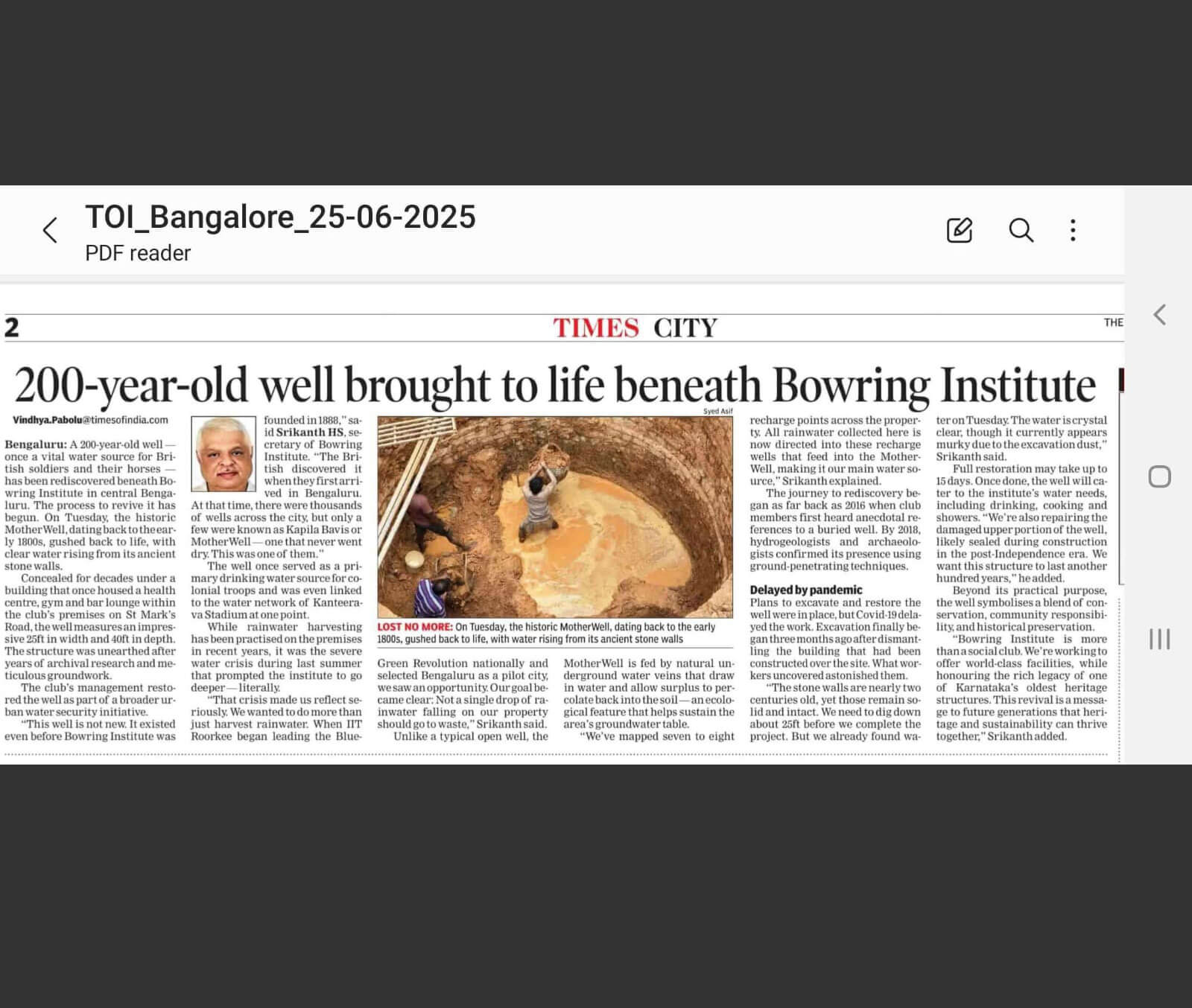 200- year-old well brought to Life beneath Bowring Institute